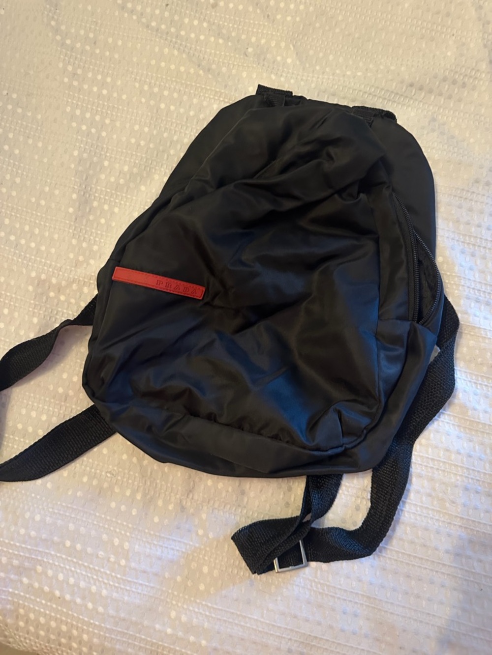 Prada Black Backpack with Red Logo Accent